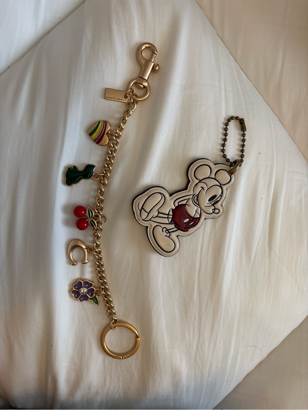 Coach x Disney Gold Charm Keychain with Multicolor Enamel Charms